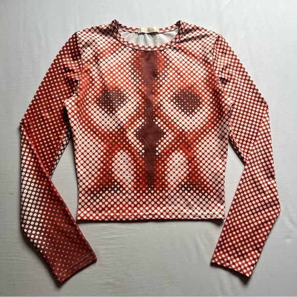 SORELLE UK orange brown white printed crew neck long sleeve T-shirt top - Picture 1 of 6